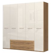 Armoire penderie Gataivai 39 | Beige haute brillance & noyer | 224 x 227 x 56 cm | Rangement spacieux