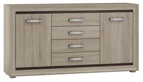 Commode Kundiawa 11, couleur : chêne Sonoma clair / chêne Sonoma foncé - Dimensions : 84 x 160 x 40 cm (H x L x P)