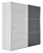 Armoire à portes coulissantes Sabadell 25 | Espace optimisé | Chêne blanc & anthracite | 222 x 229 x 64 cm