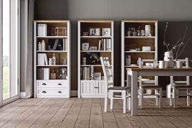 Salle à manger - Ensemble complet B Segnas, 8 pièces, Couleur : Pin blanc / Chêne brun