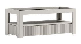Table basse design kaschmir | 53 x 121 x 61 cm | Plateau en verre brun | Rillenmuster | 1 niche pratique