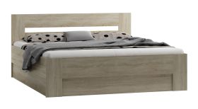 Lit simple avec espace de rangement, surface de couchage 140 x 200 cm, en chêne Sonoma, sommier à lattes rabattable inclus, lit d'appoint moderne, robuste et stable