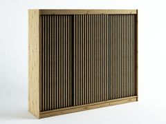 Armoire à portes coulissantes / Penderie Borgis 06B, Couleur : Chêne Artisan / Noir mat - Dimensions : 200 x 250 x 62 cm (H x L x P)