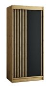 Armoire à portes coulissantes / Penderie Borgis 01A, Couleur : Chêne Artisan / Noir mat - Dimensions : 200 x 100 x 62 cm (H x L x P)
