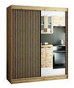 Armoire à portes coulissantes / Penderie Borgis 04C avec miroir, Couleur : Chêne Artisan / Noir mat - Dimensions : 200 x 180 x 62 cm (H x L x P)