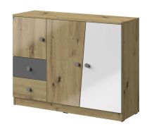 Commode Sirte 07 | Finition chêne, blanc et gris brillant | 90 x 120 x 40 cm | Design moderne
