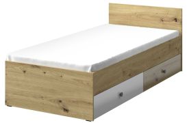 Lit une place ou d’appoint Sirte 14 avec sommier | 90 x 200 cm | Chêne, blanc & gris brillant | Rangement intégré