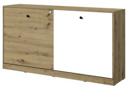 Lit escamotable Sirte 16 horizontal, Couleur : Chêne / Blanc / Noir mat - Couchage : 90 x 200 cm (l x L)