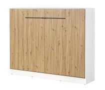 Lit escamotable horizontal | Surface de couchage 140 x 200 cm | Lit rabattable | Lit mural | Lit simple | Couleur : chêne / blanc / noir | Sommier à lattes inclus | 2 tablettes | Nalut 12