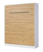 Lit escamotable vertical | sommier à lattes inclus | surface de couchage 160 x 200 cm | lit pliant | lit mural | lit double | couleur : chêne / blanc / noir | 3 étagères | Nalut 10