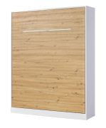 Lit escamotable vertical | sommier à lattes inclus | surface de couchage 160 x 200 cm | lit pliant | lit mural | lit double | couleur : chêne / blanc | 3 étagères | Nalut 10