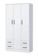 Armoire | Armoire à portes battantes | 3 portes | 120 x 50 x 225 cm | Couleur : blanc / noir | 3 portes | 4 tiroirs | 11 compartiments | 1 tringle à vêtements | Nalut 01