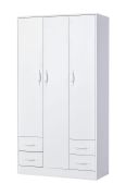 Armoire | Armoire à portes battantes | 3 portes | 120 x 50 x 225 cm | Couleur : blanc | 3 portes | 4 tiroirs | 11 compartiments | 1 tringle à vêtements | Nalut 01