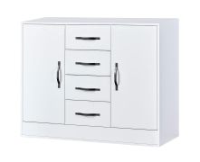 Commode blanche / noire | 120 x 40 x 95 cm | 2 portes | 4 tiroirs | 4 étagères | 6 compartiments | Poignées métalliques | Nalut 03