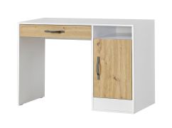 Bureau avec tiroir | 120 x 50 x 81 cm | Couleur : chêne / blanc / noir | 1 porte | 3 compartiments | Poignées métalliques | 1 étagère | Nalut 04