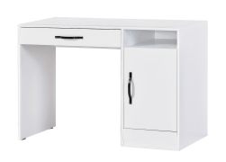 Bureau avec tiroir | 120 x 50 x 81 cm | Couleur : blanc / noir | 1 porte | 3 compartiments | Poignées métalliques | 1 étagère | Nalut 04