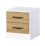 Table de chevet | Table de nuit | Meuble de chevet | 50 x 50 x 55 cm | Couleur : chêne / blanc / noir | 2 tiroirs | Poignées en métal | Nalut 05