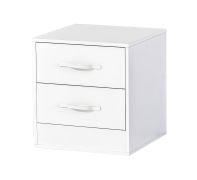 Table de chevet | Table de nuit | Meuble de chevet | 50 x 50 x 55 cm | Couleur : blanc | 2 tiroirs | Poignées en métal | Nalut 05