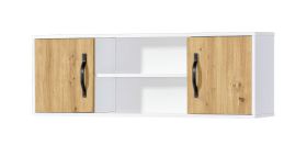 Armoire suspendue à 4 compartiments | Poignées en métal | 120 x 25 x 40 cm | Couleur : chêne / blanc / noir | 2 portes | 1 étagère en bois | Nalut 06