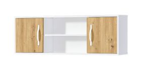Armoire suspendue à 4 compartiments | poignées métalliques blanches | 120 x 25 x 40 cm | Couleur : chêne / blanc | 2 portes | 1 étagère en bois | Nalut 06