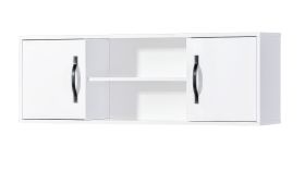Armoire suspendue à 4 compartiments | Poignées métalliques | 120 x 25 x 40 cm | Couleur : blanc / noir | 2 portes | 1 étagère en bois | Nalut 06