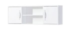 Armoire suspendue à 4 compartiments | Poignées métalliques | 120 x 25 x 40 cm | Couleur : blanc | 2 portes | 1 étagère en bois | Nalut 06