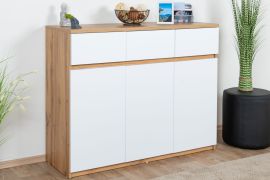 Chambre de jeune - Commode Alard 06, Couleur : Chêne / Blanc - Dimensions : 94 x 120 x 40 cm (H x L x P)