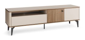 Meuble TV | Noyer/Cachemire | 180 x 40 x 51 cm | 2 portes | Tiroir avec système Soft Close | Système Push-to opten | Pieds en métal | Chants ABS | 3 compartiments | Belladere 06