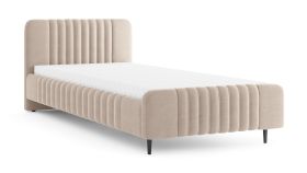Lit simple | Revêtement tissu | Cachemire | Surface de couchage 120 x 200 cm | Lit d'appoint | Sommier à lattes inclus | Pieds en bois noirs | Belladere 12