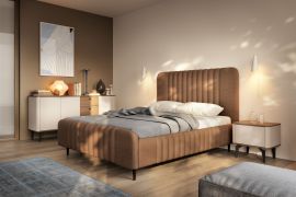 Ensemble complet de chambre à coucher D Belladere | 3 pièces | Noyer/cachemire/marron | Commode et table de chevet | Lit simple avec sommier à lattes 140 x 200 cm