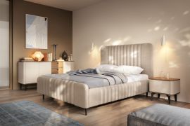 Ensemble complet de chambre à coucher E Belladere | 3 pièces | Noyer/cachemire | Lit simple avec sommier à lattes | Surface de couchage 140 x 200 cm | Avec commode et table de chevet
