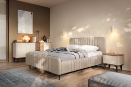 Ensemble complet de chambre à coucher G Belladere | 3 pièces | Noyer/cachemire | Lit simple avec sommier à lattes | Surface de couchage 140 x 200 cm | 1 table de chevet | 1 commode