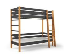 Lit d'enfant / lit superposé Amaja 01 en noir / chêne naturel, en pin massif, surface de couchage : 80 x 190 cm, lit superposé, sommier à lattes inclus