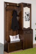 Garde-robe avec miroir de style campagnard en pin massif couleur noyer 28A, 200 x 125 x 41 cm, avec deux tiroirs, cinq crochets et une tablette pour chapeaux