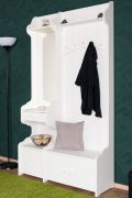 Vestiaire avec un tiroir en pin massif blanc 29A, avec miroir, 200 x 113 x 35 cm, deux tablettes pour chapeaux et cinq crochets