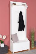 Porte-manteau mural blanc en pin massif 31 | 200 x 72 x 37 cm | 1 étagère, 5 crochets | Montage facile