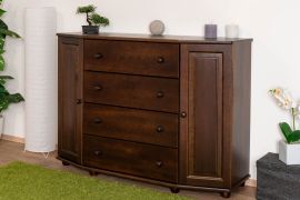Commode moderne en pin massif Junco 166, 100 x 140 x 47 cm, couleur noyer, avec 4 tiroirs et 6 compartiments, bois de grande qualité, finition professionnelle