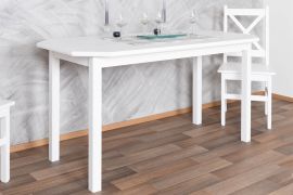 Table de salle à manger en pin massif blanc Junco 230B, table en bois stable, 75 x 150 cm, design moderne, finition de qualité, durable