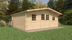 Abri de jardin Wiesencharme 04, Surface 25 m², 44 mm maison en madriers, naturel, avec 1 porte double et 2 fenêtres simples, toit à deux versants