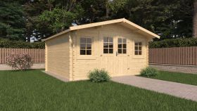 Abri de jardin Wiesencharme 01, Surface 16 m², 44 mm maison en madriers, naturel, toit à deux versants, avec 1 porte double et 2 fenêtres simples