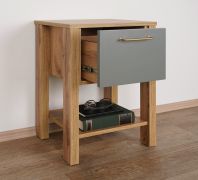 Table de chevet Pour chambre à coucher Braianik 30, Couleur : Chêne Wotar / Vert, 1 tiroir, 1 étagère pour livres, magazines, ABS, 59 x 42 x 37 cm