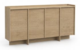 Commode sobre Illgau 01, Cremona - Brun clair, 90 x 200 x 38 cm, Avec 4 portes et 6 compartiments, Système Push-to-open, Finition de haute qualité, Système Soft Close