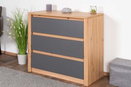 Commode de style moderne Faleula 04, Chêne / Gris, Dimensions : 79 x 90 x 43 cm, avec protection des bords ABS, trois tiroirs, Design sans Poignées