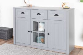 Commode Segnas 01 gris | 88 x 130 x 43 cm | Style maison de campagne, 3 portes, 3 tiroirs