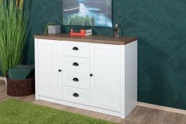 Commode Segnas 03, Couleur : Pin blanc / Chêne brun - 88 x 130 x 43 cm (H x L x P)