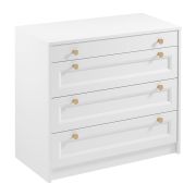 Commode Ersigen 02, blanc, 76 x 90 x 40 cm, protection des bandes de chant ABS, Poignées métalliques nobles en or, 4 tiroirs larges, très spacieuse, durable