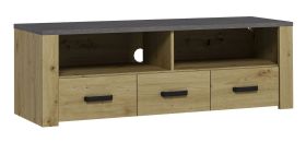 Meuble TV Talimatau 08 | Chêne et gris moderne | 45 x 138 x 43 cm | 3 tiroirs spacieux