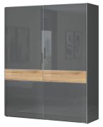 Armoire portes coulissantes Vaitele 06 | Anthracite brillant & Noyer | 224 x 182 x 61 cm