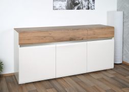 Commode Papauta 21, Couleur : Cachemire / Chêne foncé - Dimensions : 86 x 176 x 45 cm (H x L x P)