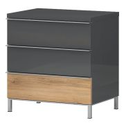 Table de chevet Vaitele 30 | Anthracite brillant & noyer | 59 x 56 x 41 cm | 3 tiroirs Soft Close